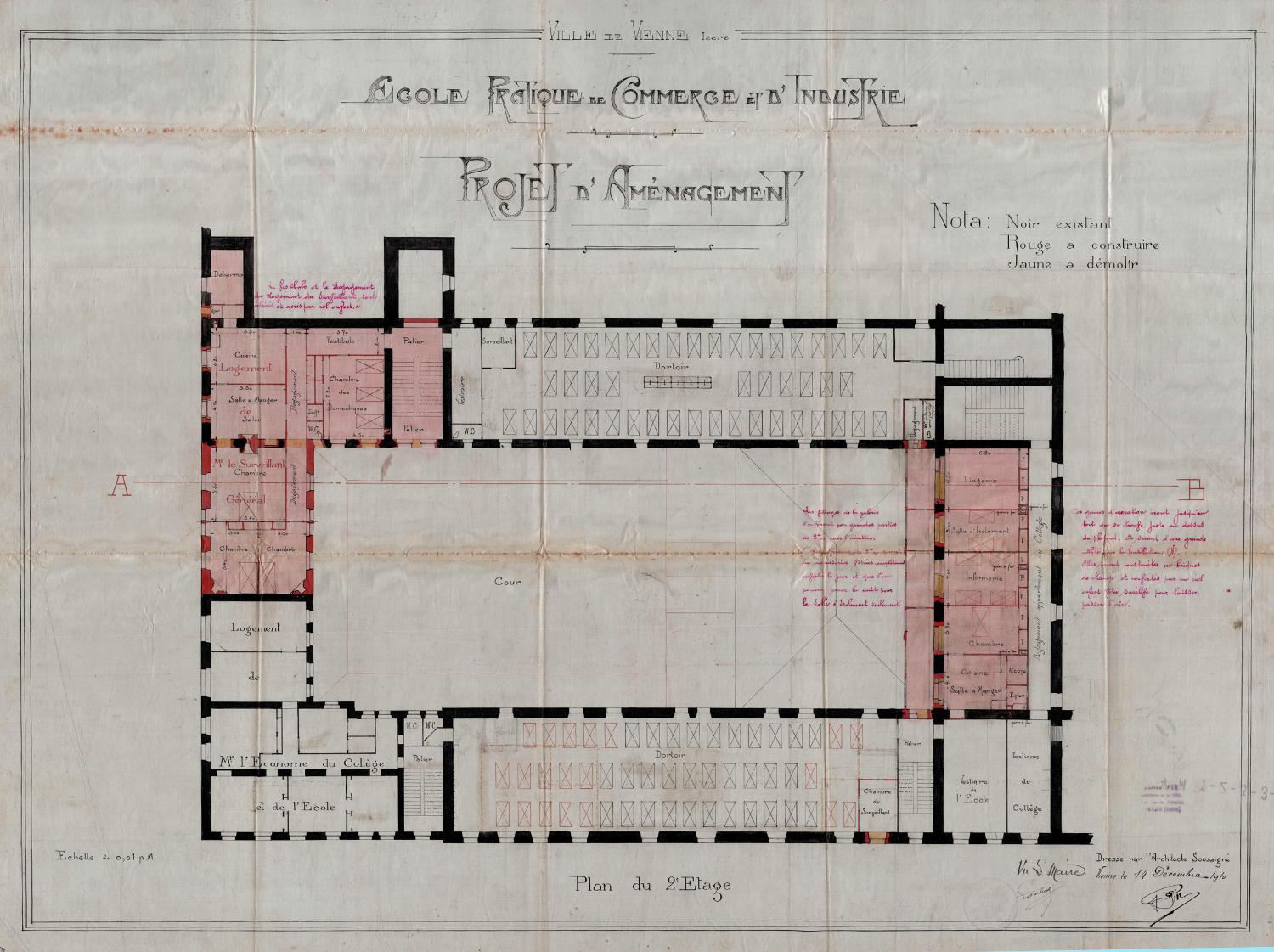 Collège de jésuites, puis institut national, école centrale supplémentaire, école communale secondaire, collège communal et école pratique de commerce et d'industrie, lycée, actuellement collège François-Ponsard