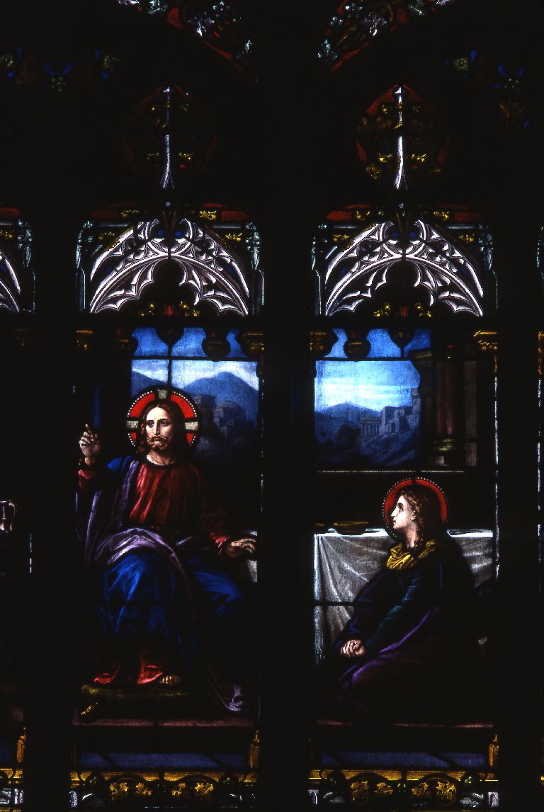 Verrière : Jésus chez Marthe et Marie Madeleine (baie 17), verrière figurée