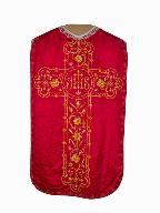 chasuble, étole, manipule, voile de calice, bourse de corporal : ornement rouge n°3