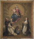 Tableau : remise du rosaire à saint Dominique de Guzman et sainte Catherine de Sienne