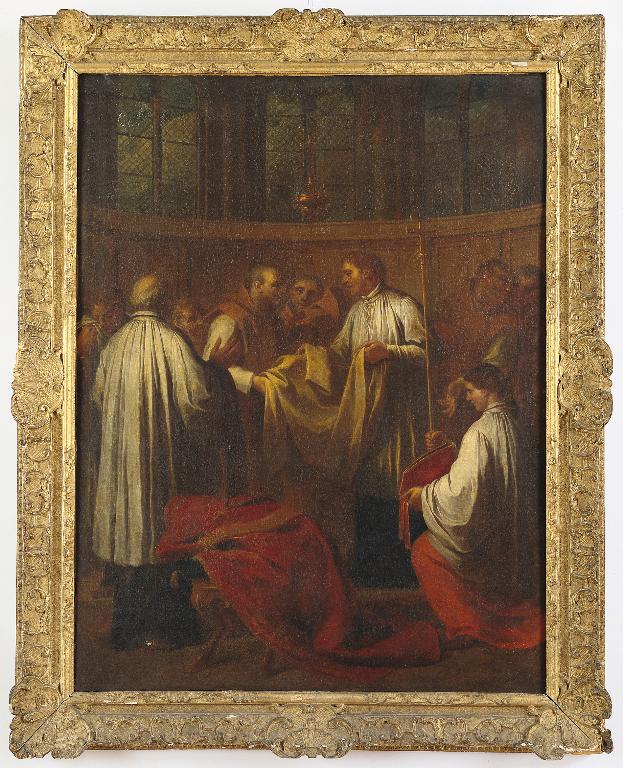 tableaux (2) (en pendant) : Esther devant Assuérus, une prise d' habit chez les chartreux
