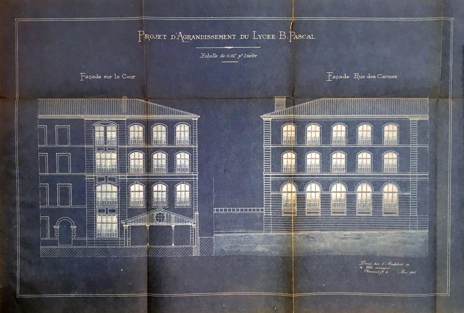 Projet d'agrandissement : élévations, par Poncelet, 1906 (AC Clermont-Ferrand, 4 M 1/13)
