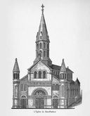 L'église du Bon Pasteur, gravée en 1893 (Arch. dép. Rhône, 8° L/189, MURY, J. « La Paroisse et l'Eglise du Bon-Pasteur de Lyon par l'abbé J.M. », Lyon, impr. Pitrat Ainé, A. Rey succ., 1893).
