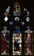 Verrière : saintes, figurations de la Vierge et du Christ (baie 5), verrière à personnages