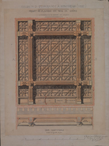 Tympan, vantaux des portes et plafond du vestibule sous la tribune d'orgue