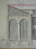 Elévation d'un corps de logis pour le receveur du grenier à sel, 1740 (détail du grenier avec colonne et arcade). Plan AC Lyon. Fonds des HCL ; B422