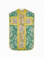 ensemble de 2 chasubles, 2 étoles, 2 manipules, 2 bourses de corporal, 1 voile de calice : ornement vert