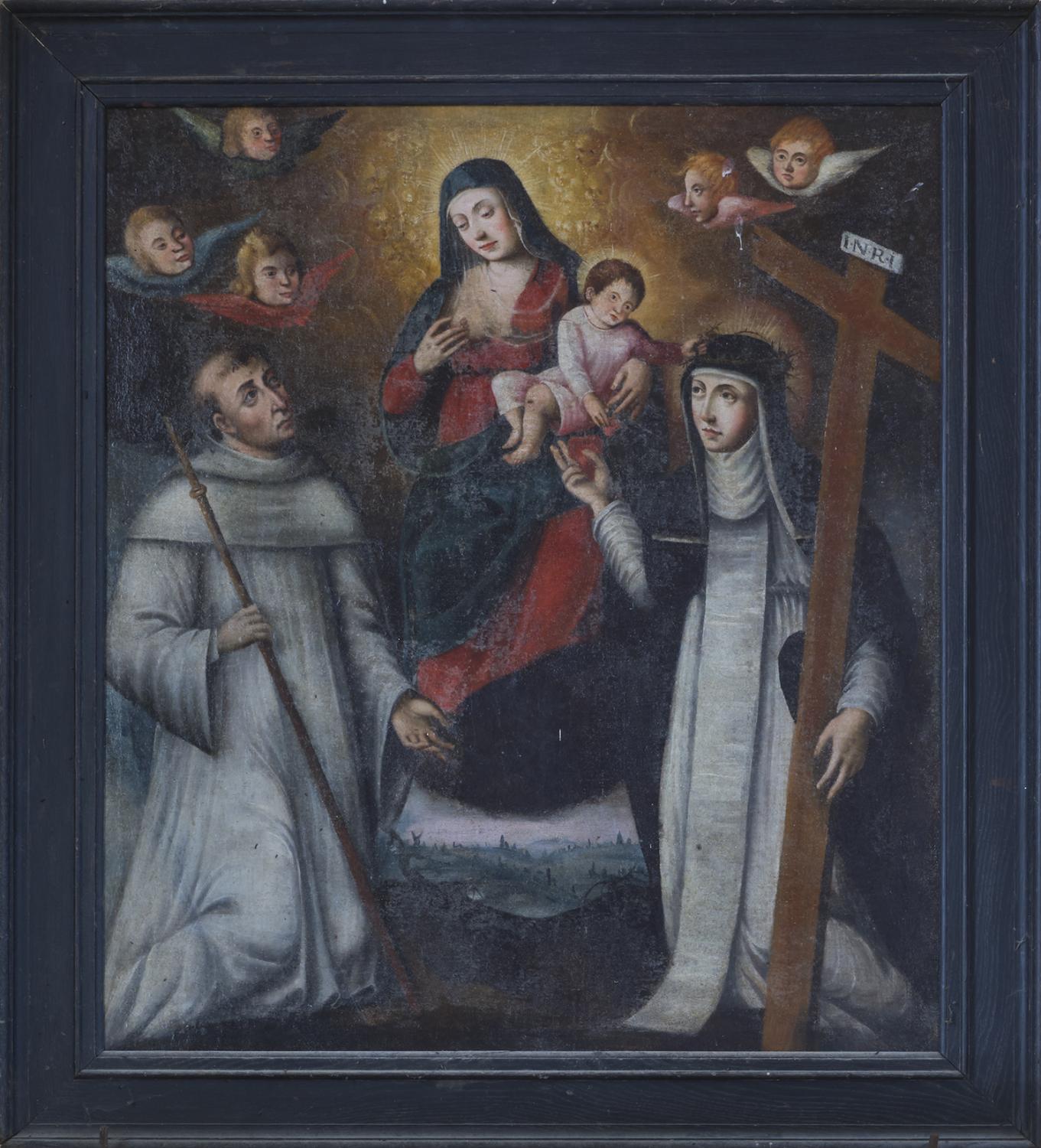 Tableau : La Vierge du Rosaire entre saint Dominique et sainte Catherine de Sienne