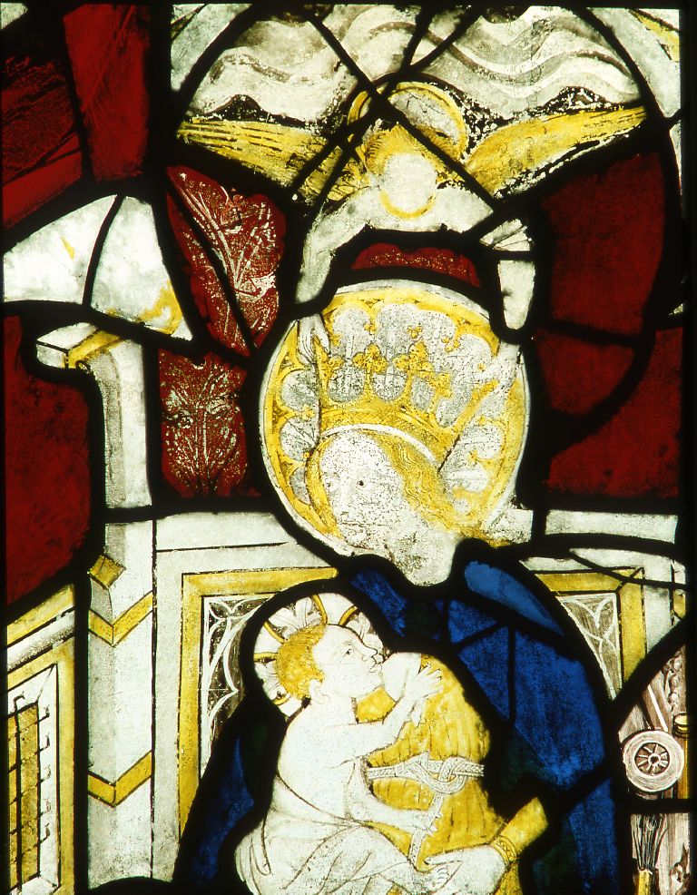 Détail de la baie 4 de l'église Notre-Dame-des-Marais de Villefranche-sur-Saône : Vierge à l'Enfant