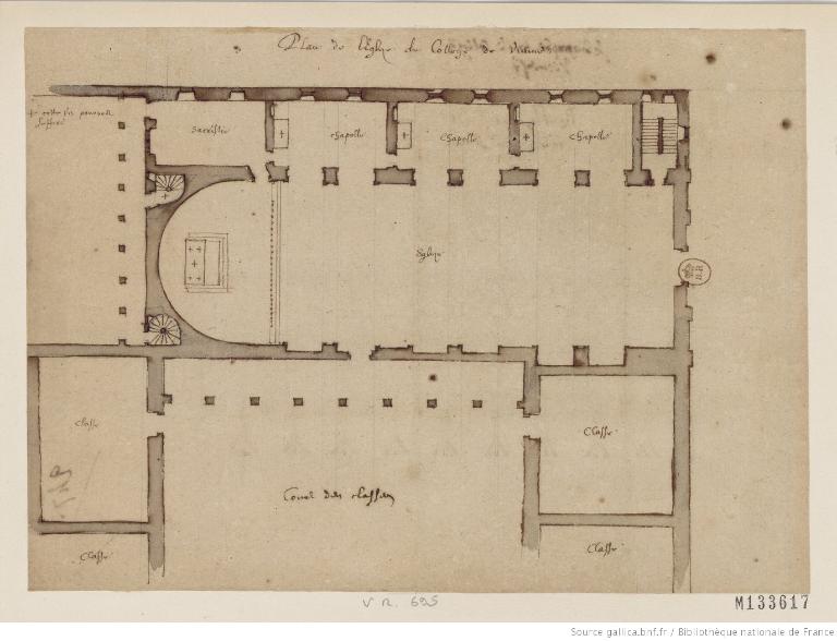 Plan projeté pour l'église, par E. Martellange, 1623 (BnF, Est. (FOL-HD-4 (8))