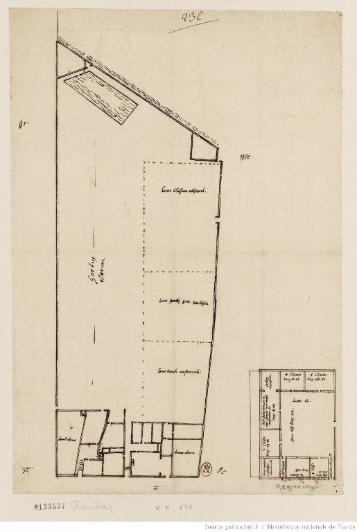Plan de situation et projet des futurs bâtiments, att. à E. Martellange, v. 1598-1599 (B.n.F., Est., FOL-HD-4 (8))