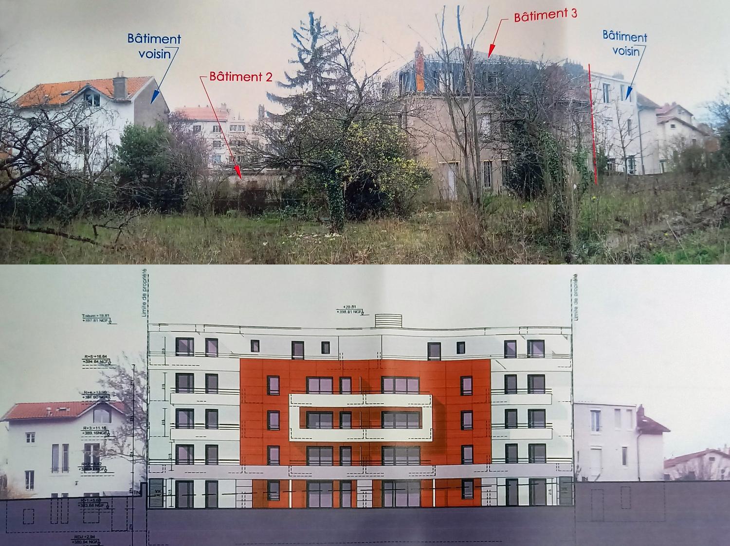 Superposition de deux vues arrière des n°68 et 70 bd Lavoisier, état des lieux et projet en 2007