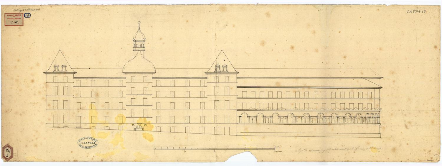 Collège des jésuites de Clermont dit collège royal ou Grand collège ; institut national ; école centrale ; lycée ; collège royal ; lycée impérial ; lycée de garçons dit lycée Blaise-Pascal ; centre culturel Blaise-Pascal et conservatoire Emmanuel-Chabrier