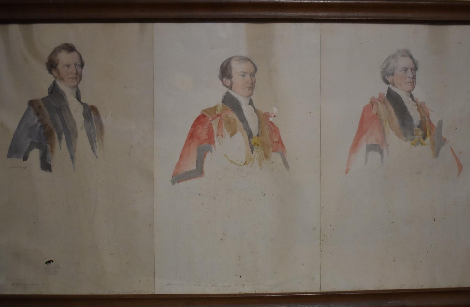 Ensemble de dessins aquarellés de Jean Alaux (3) - Études pour les portraits de trois édiles de la Cité de Londres