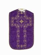 chasuble, étole, manipule, voile de calice, bourse de corporal : ornement réversible n°3 : ornement violet, ornement vert