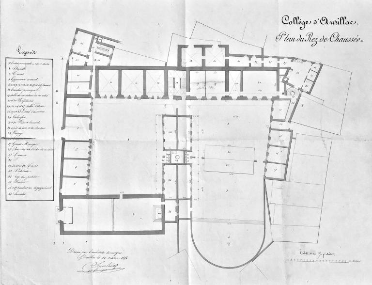 Projet de transformation de 1854, plan du rez-de-chaussée (AD Cantal, E DEP 1500/1487)