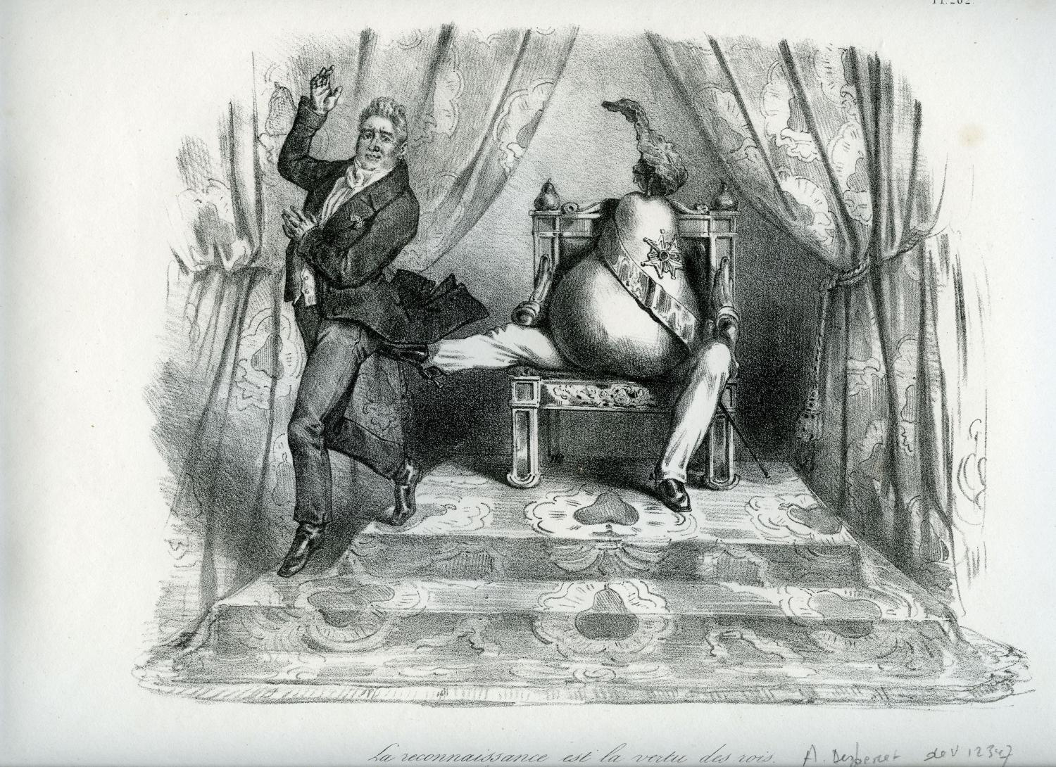Caricature d'Auguste Desperet (1833) - " La reconnaissance est la vertu des rois "