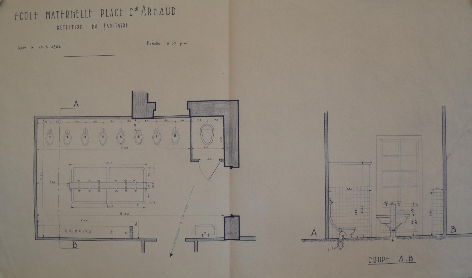 Plans du groupe scolaire Commandant Arnaud Lyon 4e, 1883