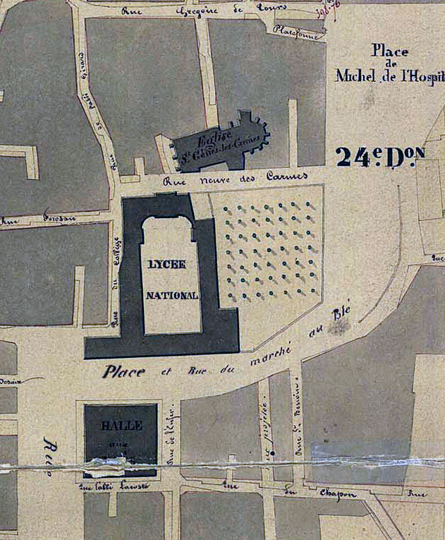 Collège des jésuites de Clermont dit collège royal ou Grand collège ; institut national ; école centrale ; lycée ; collège royal ; lycée impérial ; lycée de garçons dit lycée Blaise-Pascal ; centre culturel Blaise-Pascal et conservatoire Emmanuel-Chabrier