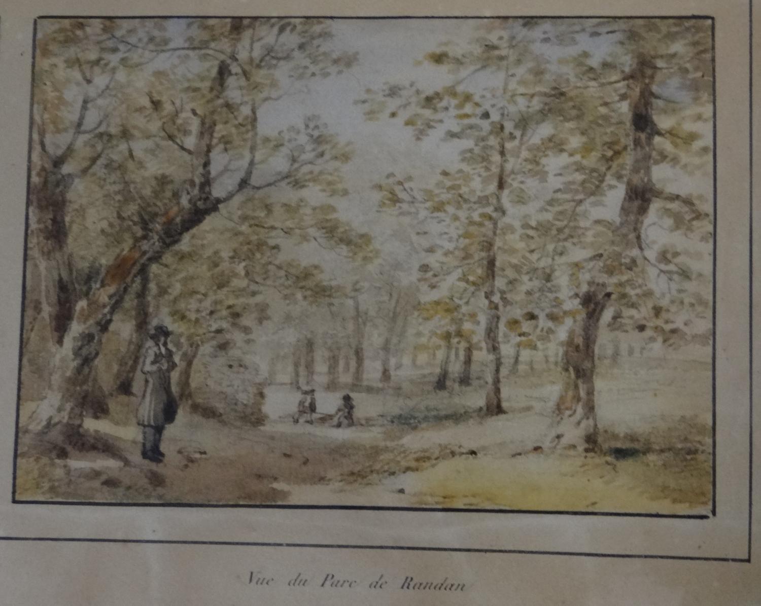Trois aquarelles dans un même cadre - " Ferme à Villeneuve " / " Terrasse du château de Randan " / " Parc du château "