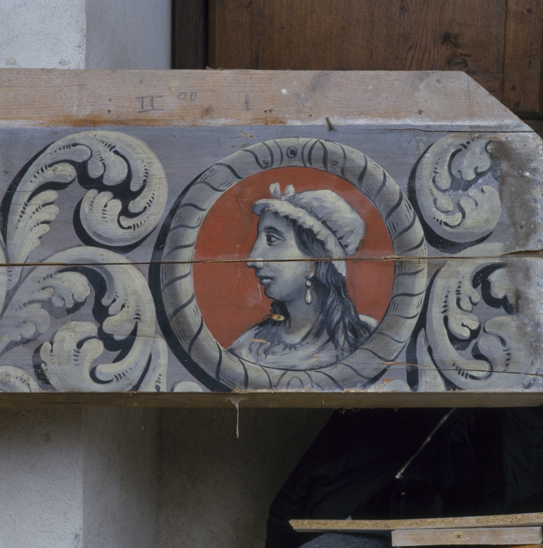 Plafond peint de la pièce dite "chambre de Claude d'Urfé" et fragments déposés