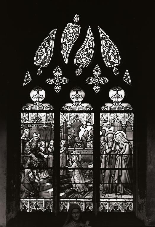 Verrière : Présentation de la Vierge au Temple (baie 16), verrière figurée