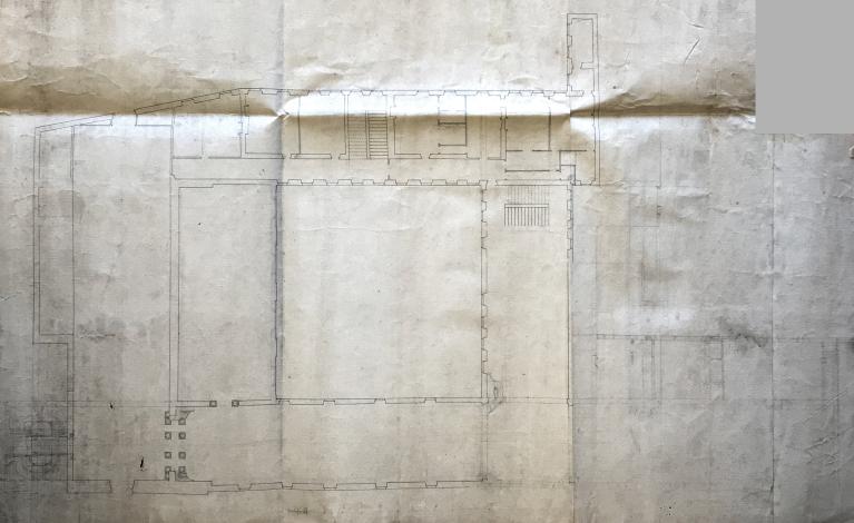 Plan du 2e étage, [an III] : les murs de la maison du pensionnat sont seulement esquissés au crayon (AD Isère, L 513)