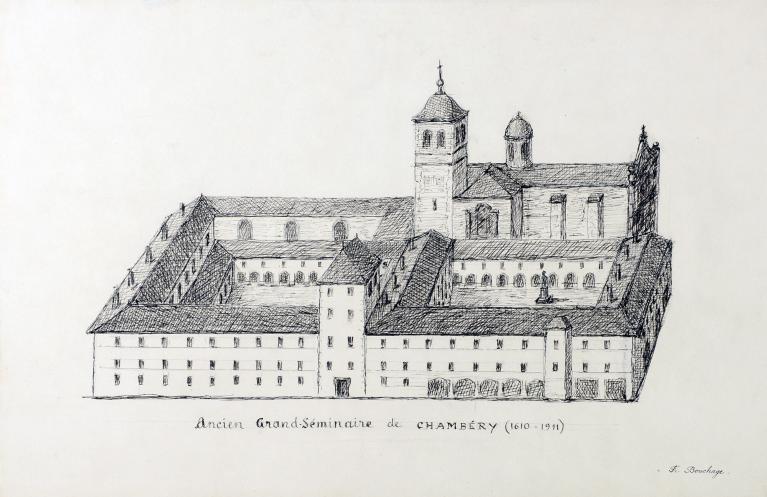 Vue du collège au début du 20 siècle, dessin de A.-F. Bouchage (Chambéry, Musée Savoisien)