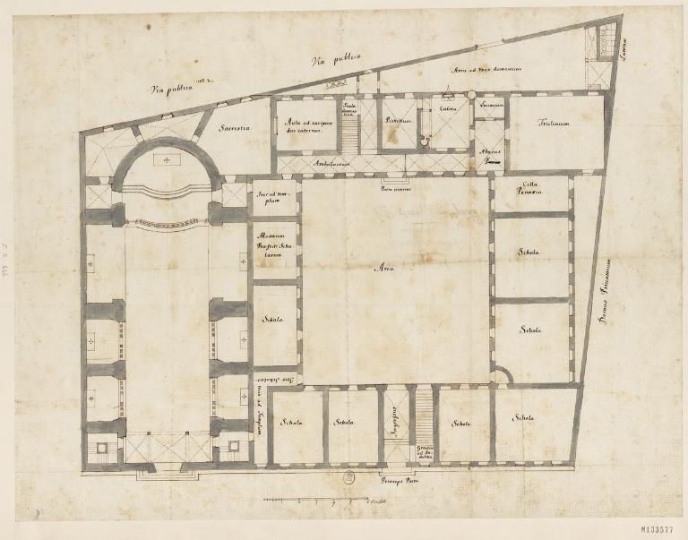Projet pour le collège et son église : plan du rez-de-chaussée, 1668 (B.n.F., Est., FOL-HD-4 (8))