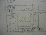 Plan du rez-de-chaussée, s.d. (détail de la cour Saint-Vincent-de-Paul). Plan AC Lyon. Fonds des HCL ; 2NP679