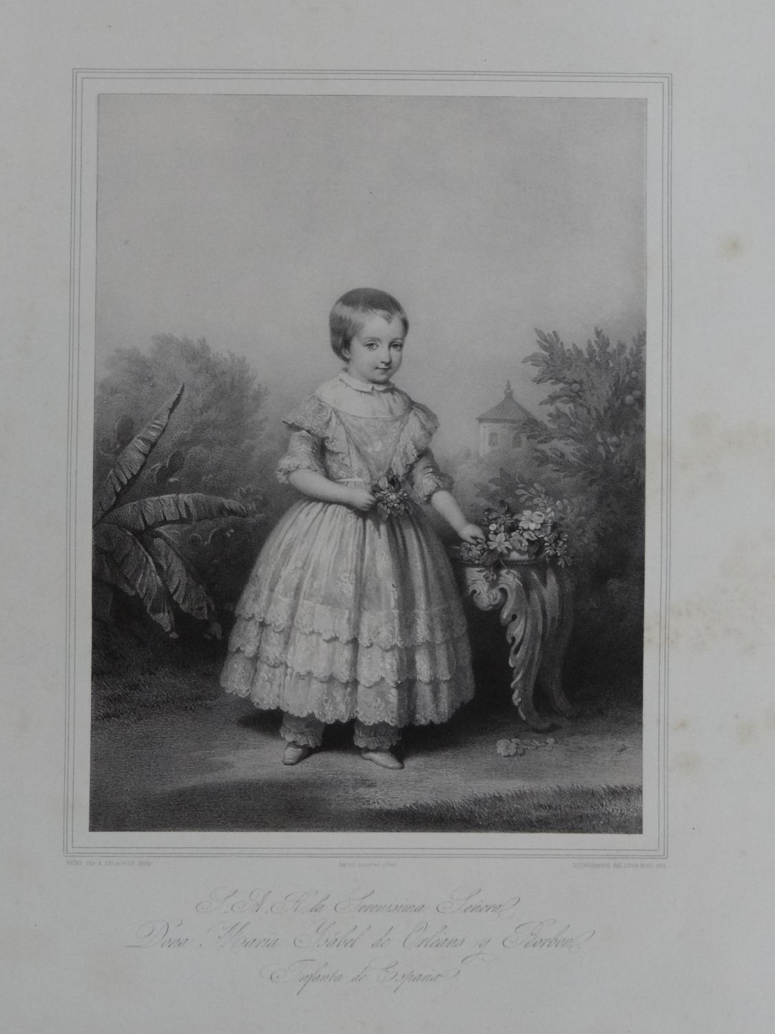Lithographie de Léon Noël - Portrait d'Isabelle d'Orléans enfant