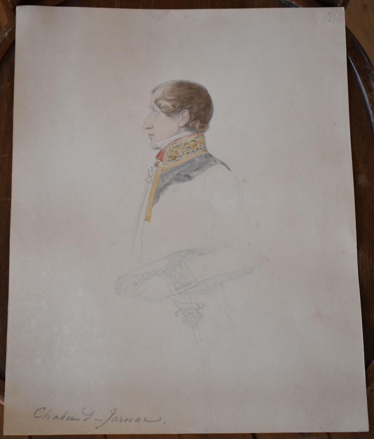 Dessin aquarellé de Jean Alaux - Étude pour le portrait de Philippe de Rohan-Chabot