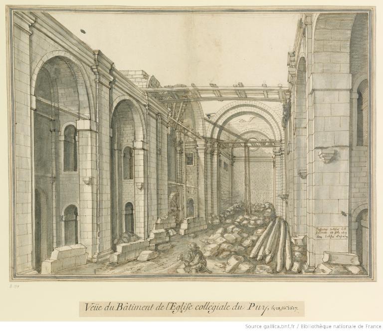Vue intérieure de l'église en construction, par E. Martellange, 1617 (B.n.F., Est., RESERVE UB-9-BOITE FT 4)
