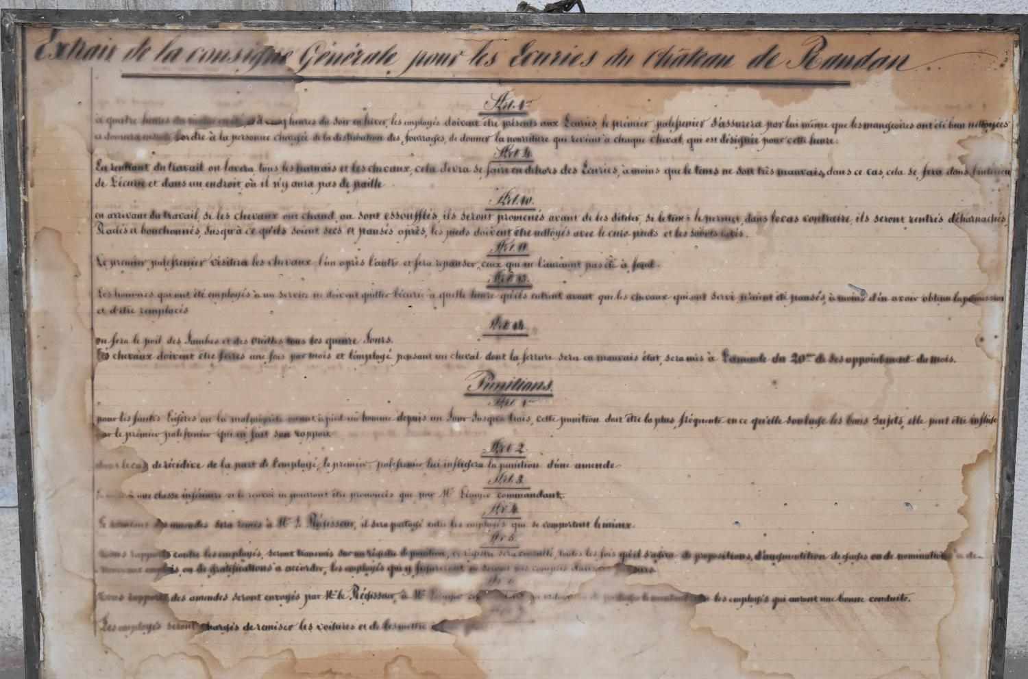 Extrait de la consigne générale pour les écuries du chateau de Randan