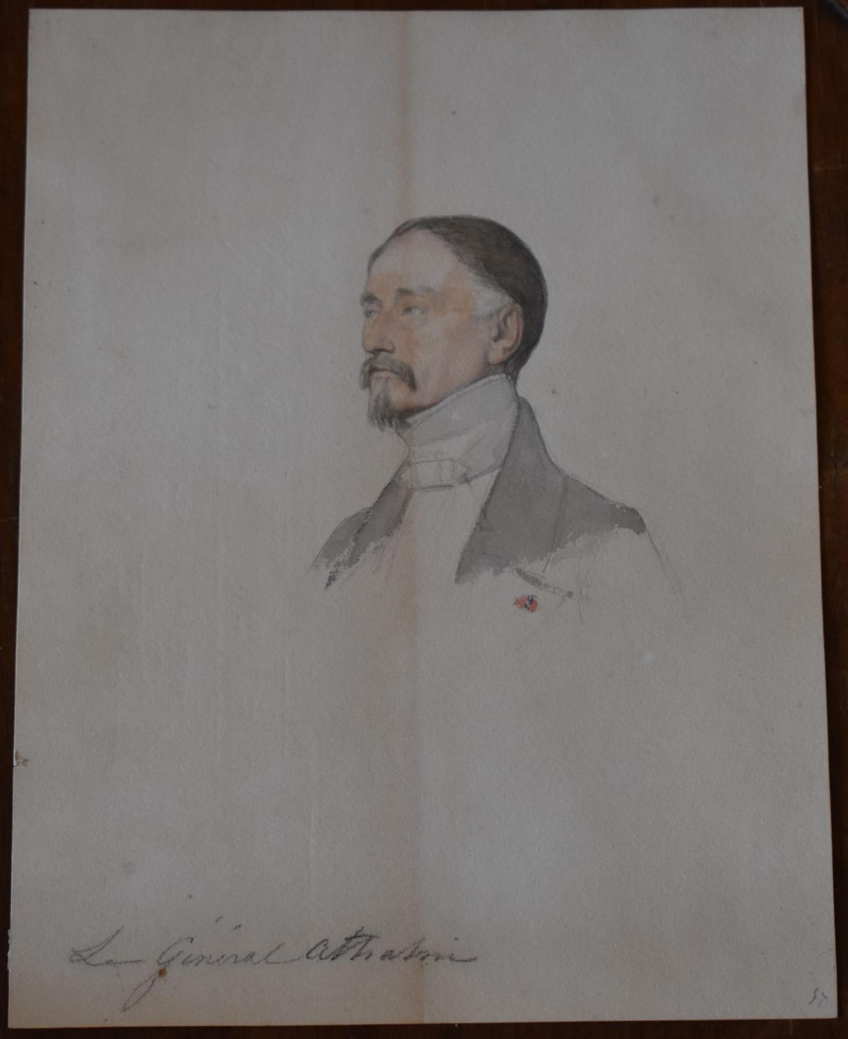 Dessin aquarellé de Jean Alaux - Étude pour le portrait de Louis Atthalin