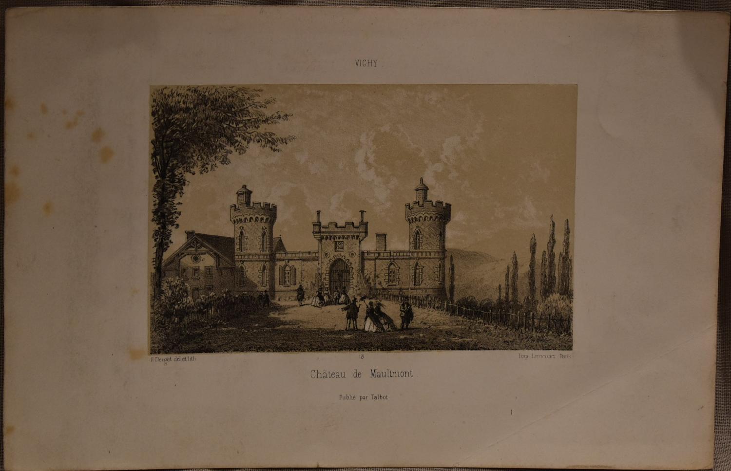 Lithographie d'Hubert Clerget - " Château de Maulmont "