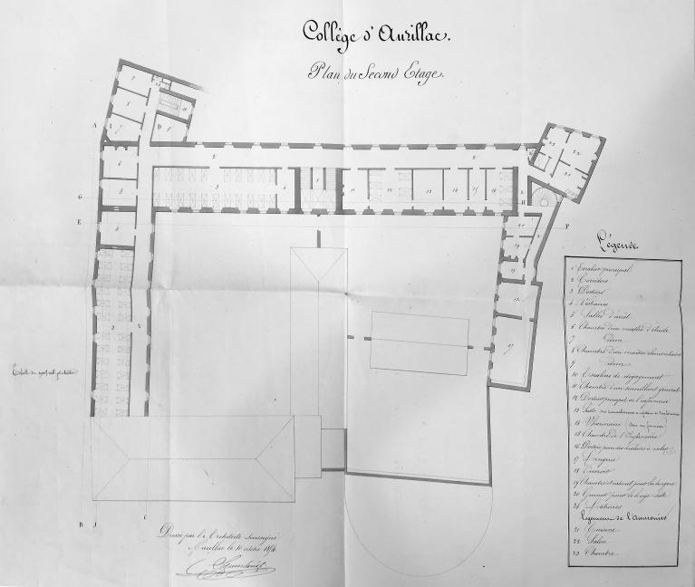 Collège de jésuites d'Aurillac, puis collège communal, lycée de garçons, école primaire supérieure de jeunes filles, collège moderne et technique de jeunes filles, actuellement collège Jeanne-de-La-Treilhe