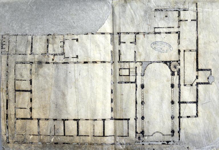 Projet pour le collège de la Trinité, att. à Ed. Moreau, 1617 ca. Variante, 1er étage (AD Rhône. 1 D 9)