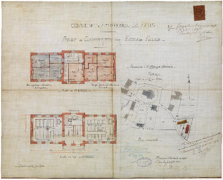 École de filles et mairie, puis école de filles et de garçons et mairie, puis école de filles et enfantine, actuellement mairie et logement