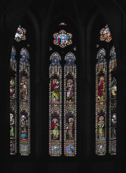 Ensemble des cinq verrières du choeur (baies 0 à 2, 101, 102)
