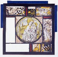 Verrière : Vierge à l' Enfant, saint Pierre, verrière à personnages