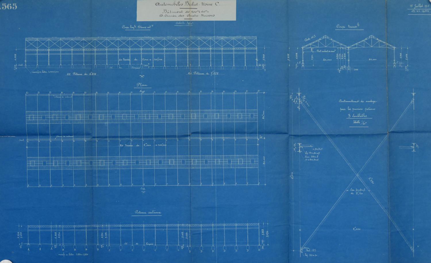 Plan usine : usine C Berliet rue des quatre maisons 1915 (ACL : 314563-106)