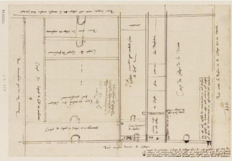 [Plan à main levée du Collège et du projet de Pensionnat], 1576 (BnF, Est., FOL-HD-4(8) 