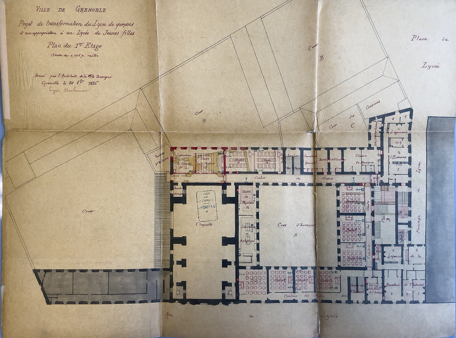 Collège de jésuites, dit Royal-Dauphin, puis école centrale, lycée, collège royal, lycée de garçons puis lycée de jeunes filles, actuellement cité scolaire Stendhal