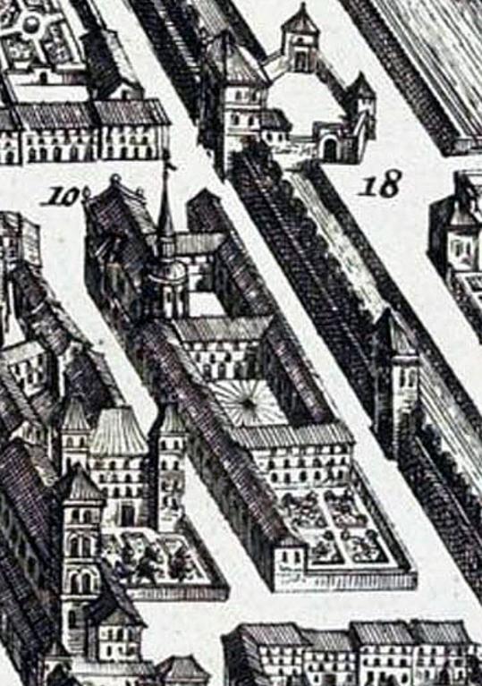 Le collège en 1675, détail de la Vue de Chambéry, in "Theatrum Sabaudiae" (AD Haute-Savoie)