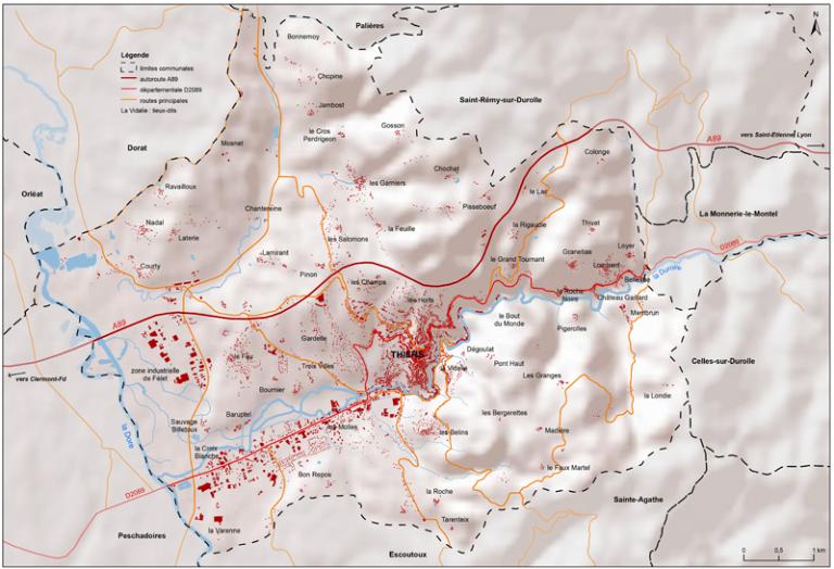 Carte de la commune de Thiers.