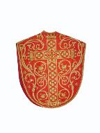 Ensemble de 7 chapes, 18 chasubles, 35 dalmatiques et des accessoires : ornement rouge n°3