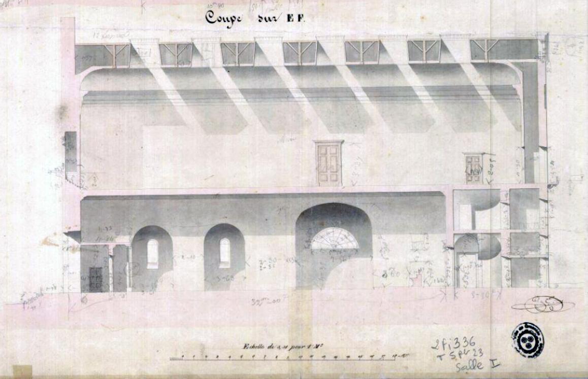 Vue en coupe de la chapelle en 1837 par E. Péronnet (ACM Grenoble, 2 Fi 336, détail)