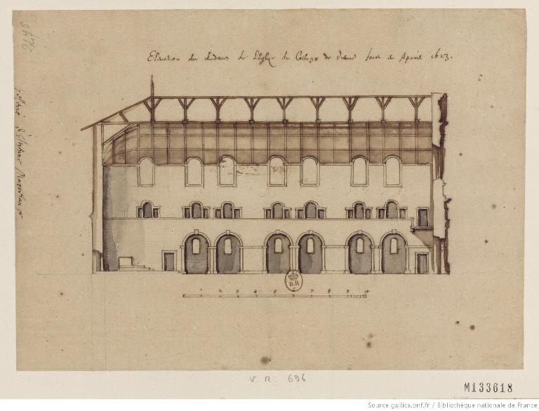 Coupe longitudinale projetée, par E. Martellange, 1623 (BnF, Est. (FOL-HD-4 (8))