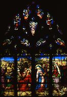 Verrière : Montée au Calvaire et Pâmoison de la Vierge (baie 12), verrière figurée